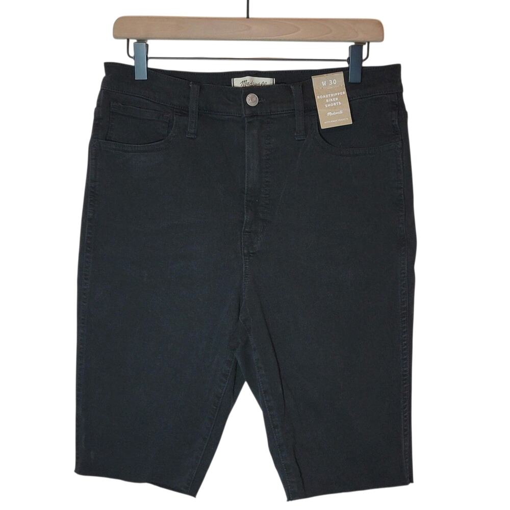Madewell NWT Road Tripper Biker Shorts Black High Rise Raw Hem Casual 30 - Picture 2 of 12